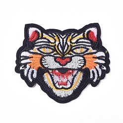 Colorful Computerized Embroidery Cloth Iron on/Sew on Patches, Costume Accessories, Appliques, Tiger, Colorful, 67.5x76x1.5mm