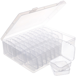 Белый Прямоугольные пластиковые органайзеры для хранения с 30 шт. миниатюрными квадратными футлярами для мелких предметов для нейл-арта, белые, 21.9x18.1x5.15 см