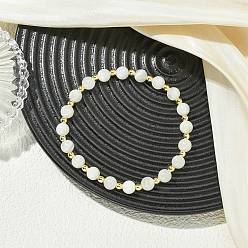 White Moonstone Немагнитные эластичные браслеты из натурального белого лунного камня и синтетического гематита для женщин., круглые, бусины : 6x6.5 мм, внутренний диаметр: 2.17 дюйм (5.5 см)