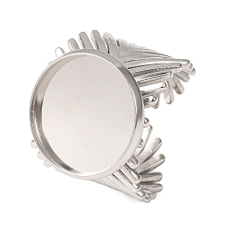 Stainless Steel Color V-Shaped 304 Stainless Steel Cuff Ring Components, Round Pad Ring Setting, Stainless Steel Color, 18mm,18mm, Tray Size: 16mm