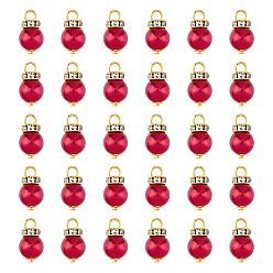 Красный 80Подвески из стеклянного жемчуга, с золотыми латунными стразами и железными петлями, круглые подвески, красные, 18 мм, отверстие : 3.5 мм