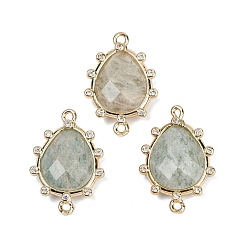 Амазонит Подвески-коннекторы из натурального амазонита с граненой отделкой, стойка покрытие латунь прозрачный кубический цирконий каплевидные звенья, золотые, 22.5~23x15x5 мм, отверстие : 1.4 мм