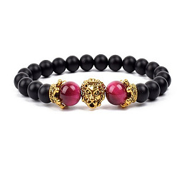 Золотой Браслеты из натуральных матовых круглых бусин, Натуральные окрашенные красные бусины тигрового глаза и сплав тигра с подвесками-талисманами для мужчин и женщин, золотые
