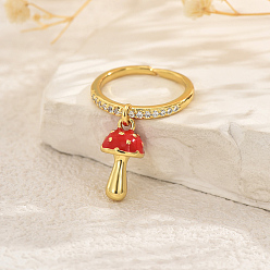 Гриб Женские кольца-пальцы с фруктами и подвеской из латуни с микропаве из кубических цирконий, золотые, гриб, 16x8 мм, внутренний диаметр: 16мм~19мм