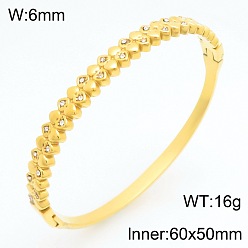 Клевер 304 Женские браслеты-кольца из нержавеющей стали с кристаллами и стразами, золотые, клевер, внутренний диаметр: 2.36 дюйм (6 см)