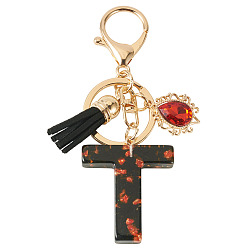 Letter T Resin Keychains, with Lobster Claw Clasps, Light Gold, Letter T, 103mm, Letter: 43x37x7.5mm