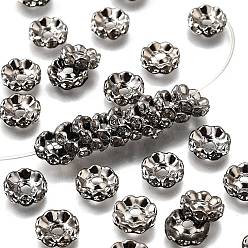 Черный Цвет Металла Латунь класса кристалла горный хрусталь разделительные бусины, без кадмия и без свинца, краевых волн, рондель, металлический черный , 10x4 мм, отверстие : 2 мм