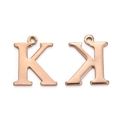 Letter K Ионное покрытие (ip) 304 подвески с алфавитом из нержавеющей стали, розовое золото , letter.k, 12x10x1 мм, отверстие : 1 мм