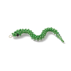 Зеленый Стеклянные бусины большие подвески, талисманы в виде змей с 304 соединительными кольцами из нержавеющей стали, золотые, зелёные, 55.5x20x7 мм, отверстие : 2.7 мм