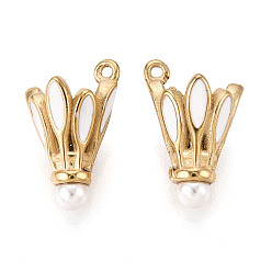 Белый 304 эмалированные подвески для бадминтона из нержавеющей стали, с имитацией жемчуга, реальный 14 k позолоченный, белые, 14x9x8.5 мм, отверстие : 0.9 мм