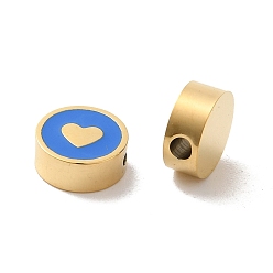 Королевский синий 304 из нержавеющей стали эмаль бисер, плоско-круглые с сердцем, реальный 14 k позолоченный, королевский синий, 8x3 мм, отверстие : 1.8 мм