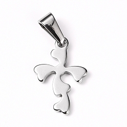 Couleur Acier Inoxydable Pendentifs en acier inoxydable résistants au ternissement, croix, couleur inox, 304mm, Trou: 20.5x13.5x1.5mm