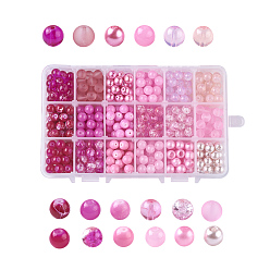Pink Baking Paint Glass Beads, Round, Gradient Color, Pink, 8~9mm, Hole: 1~1.6mm, about 486~540pcs/box