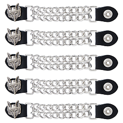 Fox 5Pcs Alloy & Imitation Leather Waistcoat Extension Chain, Punk Style Decoration, Fox, 175x29.5x10mm