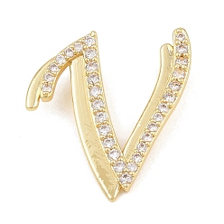 Letter V Pendentifs en laiton zircon cubique transparent, charmes de lettre, plaqué longue durée, crémaillère plaquage, sans plomb et sans cadmium, réel 18 k plaqué or, lettre v, 25x23x6.5mm, Trou: 3mm
