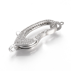 Platinum Brass Micro Pave Cubic Zirconia Lobster Claw Clasps, Platinum, 43x16x6.5mm, Hole: 1~3mm