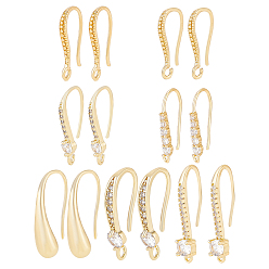 Настоящее золото 18K 14шт 7 стиль латунные микро паве кубический цирконий серьги крючки набор, швенза с горизонтальными петлями, реальный 18 k позолоченный, 16.5~23.8x7.5~10x2~4.5 мм, штифты : 0.6~1 мм, 2 шт / стиль