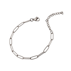 Stainless Steel Color 304 Stianless Steel Paperclip Chains, Drawn Elongated Cable Chains Bracelet Making, with Lobster Claw Clasps and Extension Chain, Stainless Steel Color, 6-1/4 inch(16cm)