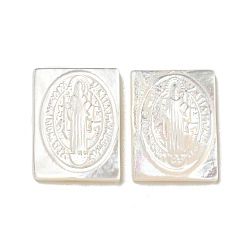 Кремово-белый Резные кабошоны из натуральной белой ракушки, прямоугольные, кремово-белые, 15.5x12x2.2~2.6 мм