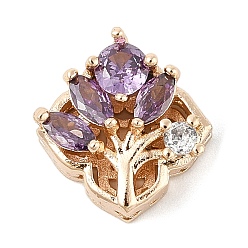 Средняя Орхидея Латунные микро проложить кубического циркония бусы, древо жизни, без свинца и без кадмия, долговечный, средне орхидеи, 13x13.5x6.5 мм, отверстие : 1.8 мм