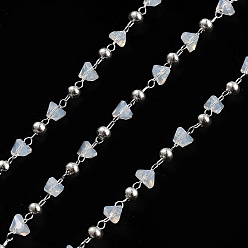 Белый Цепочки из латунных и стеклянных бусин ручной работы, для ожерелья браслеты решений, долговечный, пайки, с катушкой, белые, 4.5x4.5x3 мм, около 16.40 футов (5 м) / рулон