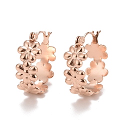 Розовое Золото Ионное покрытие (ip) цветок 304 серьги-кольца из нержавеющей стали для женщин, розовое золото , 20x20x8.2 мм, штифты : 0.6 мм