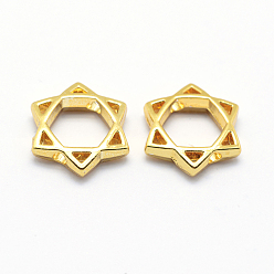 Настоящее золото 18K Долговечная оправа из сплава, для евреев, звезда Давида, реальный 18 k позолоченный, 11x11x2.5 мм, отверстие : 1 мм