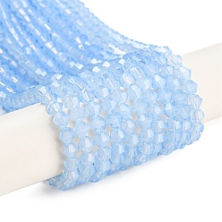 Васильковый Запекание окрашенные прозрачные стеклянные бусины нити, имитация Opalite, граненые, двухконусные, васильковый, 4~4.5x3.5~4 мм, отверстие : 0.9 мм, около 80~85 шт / нитка, 30~32 см