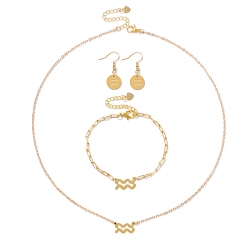 Водолей Комплекты женских браслетов из сплава созвездий, серег и ожерелий с подвесками, золотые, Водолей, 33x12 мм, 170 мм, 450 мм