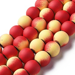 Yellow Spray Painted Non-magnetic Synthetic Hematite Beads Strands, Round, Yellow, 8x7.5mm, Hole: 1mm, about 53~40pcs/strand, 15.55 inch~15.75 inch(39.5~40cm)