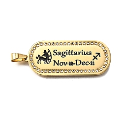 Стрелец Овальные с 12 созвездием 304 подвесками из нержавеющей стали со стразами, с эмалью, ионное покрытие (ip), реальный 18 k позолоченный, Стрелец, 46x19x2 мм, отверстие : 6x3.5 мм