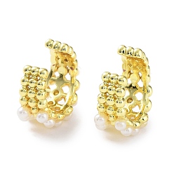 Golden Manschettenohrringe aus Messing mit ABS-Perlenimitat, Ohrringe ohne Piercing, golden, 13x8 mm