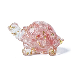 Вишневый Кварц Украшение дисплея черепахи из смолы, с золотой фольгой и вишневым кварцевым стеклом внутри статуй для украшения домашнего офиса, 50x30x27 мм