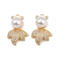 Настоящее золото 18K Латунные микро проложить кубического циркония подвески, рыбы прелести, с абс пластмассовой имитационной жемчужиной, долговечный, без никеля , реальный 18 k позолоченный, 21.5x14.5x9 мм, отверстие : 1.5 мм