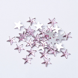 Pink Акриловые горные хрусталь плоские задние кабошоны, с покрытием на задной стороне, граненые, звезда, розовые, 10x1.5 мм