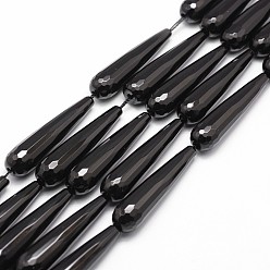 Black Onyx Бусины из натурального черного оникса, класс А, окрашенная и подогревом, граненые, слеза, 50x12 мм, отверстие : 1 мм, около 8 шт / нитка, 15.16 дюйм ~ 15.35 дюйм
