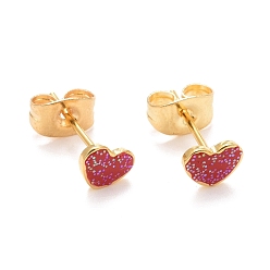 Mixed Color 304 Stainless Steel Enamel Stud Earrings, with 316 Surgical Stainless Steel Pin & Glitter Powder, Golden, Heart, Mixed Color, 4.5x6x1mm, Pin: 0.8mm