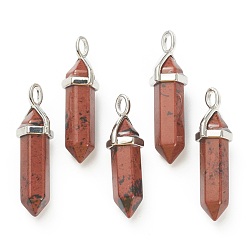 Mahogany Obsidian Synthetic Mahogany Obsidian Pendants, with Platinum Tone Brass Findings, Bullet, 39.5x12x11.5mm, Hole: 4.5x2.8mm