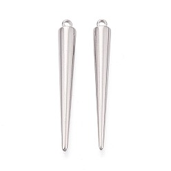 Нержавеющая Сталь Цвет 304 подвески из нержавеющей стали, подвески в виде конусов с шипами, цвет нержавеющей стали, 38x5 мм, отверстие : 1.7 мм