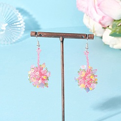 Платина Железные серьги-подвески в виде цветка, с подвесками из стеклянных семян и малайзийского нефрита, платина, платина, 57.5x78 мм