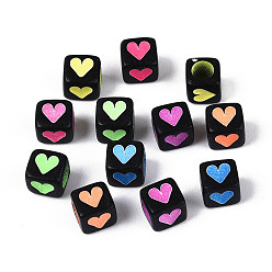 (52) Непрозрачная лаванда Пластиковые кубические бусины флуоресцентного цвета, сердце, разноцветные, 5.5~6x5.5~6x5.5~6 мм, отверстие : 3.5 мм, Около 3125 шт / 500 г