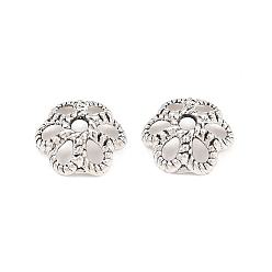 Античное Серебро Тибетском стиле сплав шарик крышки, цветок, античное серебро, 9x9.5x3.5 мм, отверстие : 1.6 мм