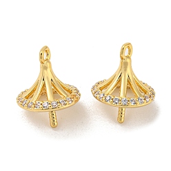 Real 16K Gold Plated Brass Micro Pave Cubic Zirconia Pendants, Cadmium Free & Lead Free, Real 16K Gold Plated, 9x11mm, Hole: 1.2mm