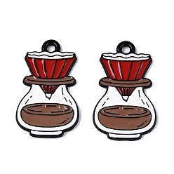 (123L) Белый крем непрозрачный блеск Подвески из эмалевого сплава с краской для выпечки, амулеты бутылка, чёрные, огнеупорный кирпич, 25.5x15x1 мм, отверстие : 1.8 мм