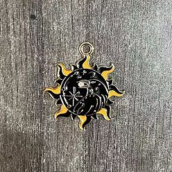 Солнце Подвески из сплава , с эмалью, золотой свет, солнце с вороном, 28.5x25x1.5 мм, отверстие : 2 мм