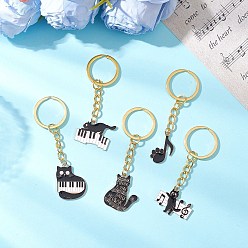 Mixed Shapes Подвесные брелки из сплава эмали, с железными разъемными кольцами для ключей и 304 открытыми соединительными кольцами из нержавеющей стали, музыкальная форма кошки, разнообразные, 78~82 мм