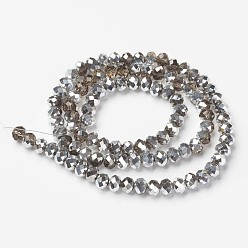 Camel Electroplate Transparent Glass Beads Strands, Half Silver Plated, Faceted, Rondelle, Camel, 2.5x2mm, Hole: 0.4mm, about 199pcs/strand, 13.4 inch(34cm)
