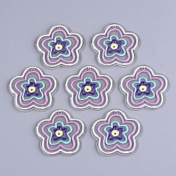 Разноцветный Прозрачные акриловые подвески, 3 d распечатано, цветок, красочный, 38.5x39.5x2 мм, отверстие : 1.5 мм