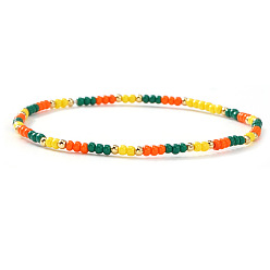 Разноцветный Браслеты из стеклянного бисера и латунных бусин на летнюю тематику, эластичные., простые украшения для женщин, которые можно носить в несколько рядов, roundelle, красочный, 6.50 дюйм (16.5 см)