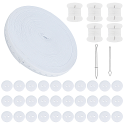 Белый Поделок швейные наборы, включая швейную нить, иглы, резьбонарезной станок из железа, плоский эластичный шнур, Пуговицы из смолы, белые, 54x43x1 мм, 5 комплекты